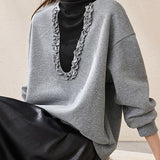 Exquisite Casual Mock Neck Spliced Fake Two-Piece Long Sleeve Sweatshirt
