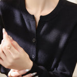 Solid Color Versatile Round Neck Knit Cardigan - liwisi