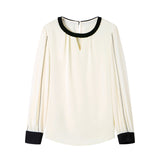 Front Cut-Out Long Sleeve Satin Blouse - 2 Colors Available
