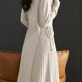 Off Neck Drawstring Flare Knit Dress - 3 Colors Available - liwisi