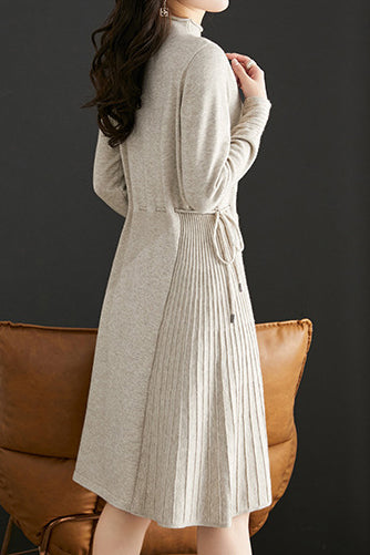 Off Neck Drawstring Flare Knit Dress - 3 Colors Available - liwisi