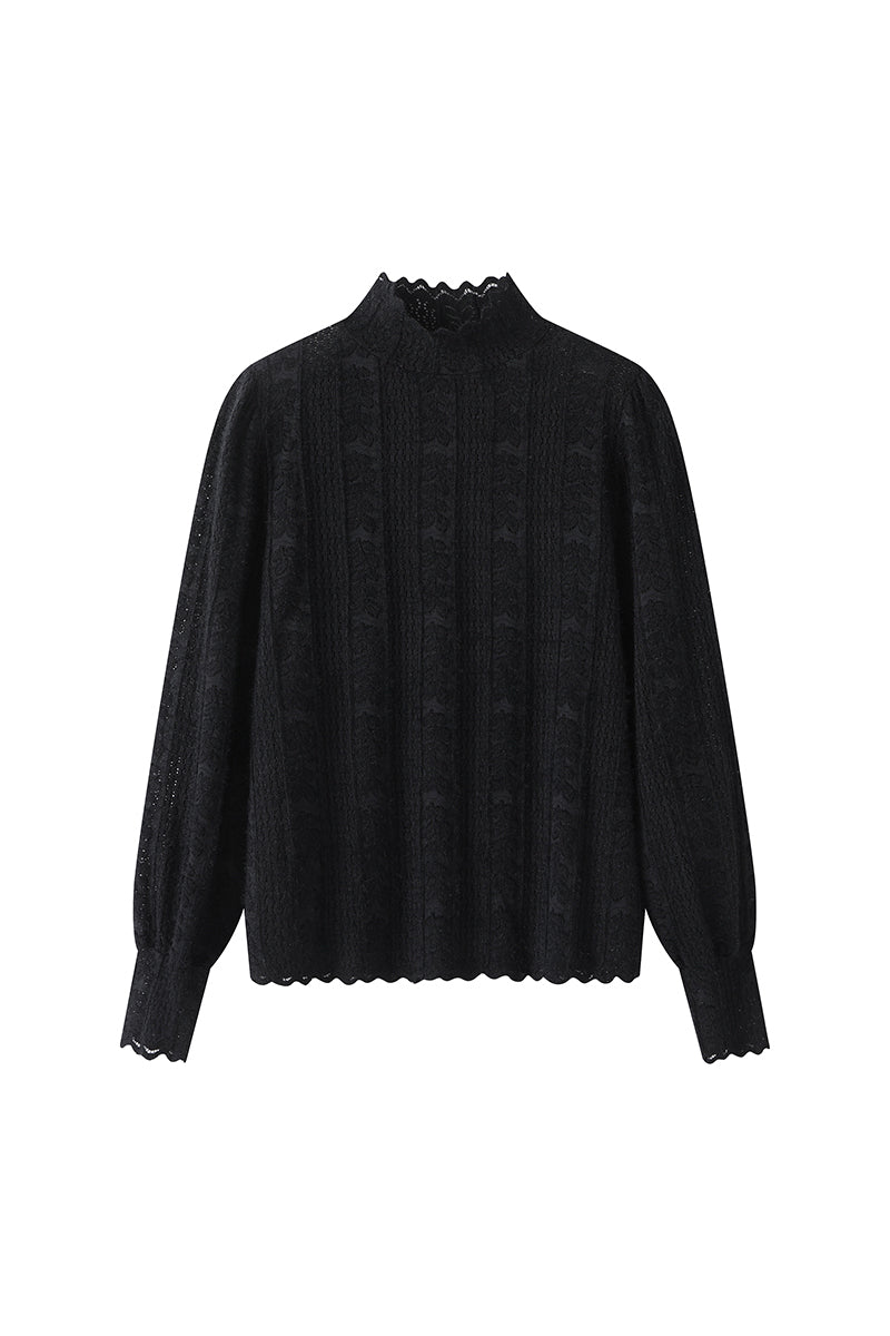 スカラップハイネック透かしレースニット　4色入 - liwisi
