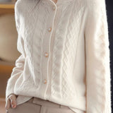Gentle Commuter Crew Neck Cable Diamond Knit Cardigan