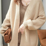 Open Collar Full Opening Buttonless Shawl Knit Jacquard Plain Cardigan