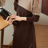 Bottle Neck Bi-Color Belted Knit Dress - 2 Colors Available