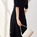 スキーパーカラーサイドスリットワッフルワンピース - liwisi