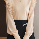 Asymmetrical Design French Lace Contrast Round Neck Knit