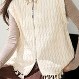 Exquisite Crew Neck Sleeveless Knit Vest With Beaded Tassel Details