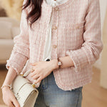 Elegant Tweed Short-Length Frayed Long-Sleeve Jacket - liwisi