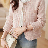 Elegant Tweed Short-Length Frayed Long-Sleeve Jacket - liwisi
