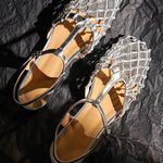 Retro Hollow Mesh Woven T-Strap Sandals - liwisi