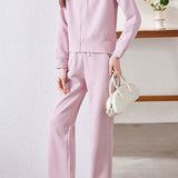 Casual Two‑Piece Set: Hooded Zip‑Up Long‑Sleeve Top & Drawstring Pants