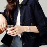 Fashionable Folded Collar Denim Jacket - liwisi