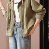 Casual Hooded Drawstring Long Sleeve Sweatshirt Jacket