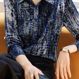 Elegant Vintage Mottled Flocked Sheer Blouse