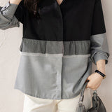 Fashion Mesh‑Spliced Fake Two‑Piece Shirt