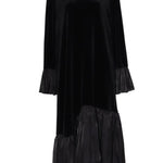 イレギュラー切替ロングフレアベロアワンピース - liwisi