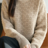 Elegant Geometric Plaid Mock Neck Knit Sweater