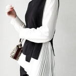 Stylish Knit Vest & White Shirt Layered Two-Piece Set - liwisi