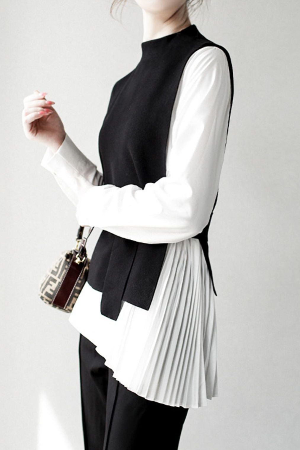 Stylish Knit Vest & White Shirt Layered Two-Piece Set - liwisi