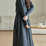 Elegant Monochrome Outfit - Camisole Dress + Knit Cardigan
