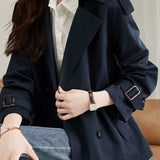 Suit Collar Plain Badge Decorated Trench Coat with Lining