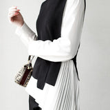 Stylish Knit Vest & White Shirt Layered Two-Piece Set