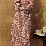 Vacation Vintage Abstract Print Tie‑Waist Dress