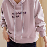Casual Letter Pattern Drawstring Hooded Raglan Sweatshirt