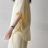 Two-Piece Set: Effortless V-Neck Drop Shoulder T-Shirt + Side Pocket Long Slacks Pants