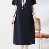 Elegant Short-Sleeve Dress With Scarf Splicing