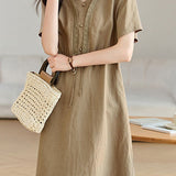 Exquisite Elegant V-Neck Drawstring Waist Short-Sleeve Dress