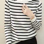 Unique Black and White Striped Long-Sleeve Knit Top - liwisi