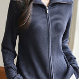 Casual Office Double-Zip Lapel Knit Jacket