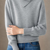 Casual Asymmetric‑Button Turtleneck Long‑Sleeve Knit Top