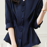 Elegant Office Seven-Sleeve Waist-Slimming Pleated Shirt - liwisi