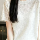 Elegant Hollow Out Short-Sleeve Knit Top