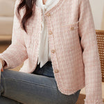 Elegant Tweed Short-Length Frayed Long-Sleeve Jacket - liwisi