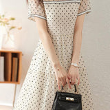 Ruffle Collar Small Floral Flock Flare Dress with Lining