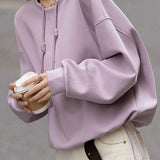 Casual Crew Neck Drawstring Drop Shoulder Long Sleeve Sweatshirt