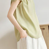 Commuter Ruched V-Neck Mulberry Silk Blend Blouse