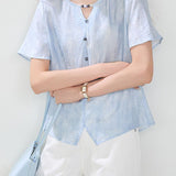 Exquisite Temperament Hollow Out V-Neck Split Short Sleeve Blouse