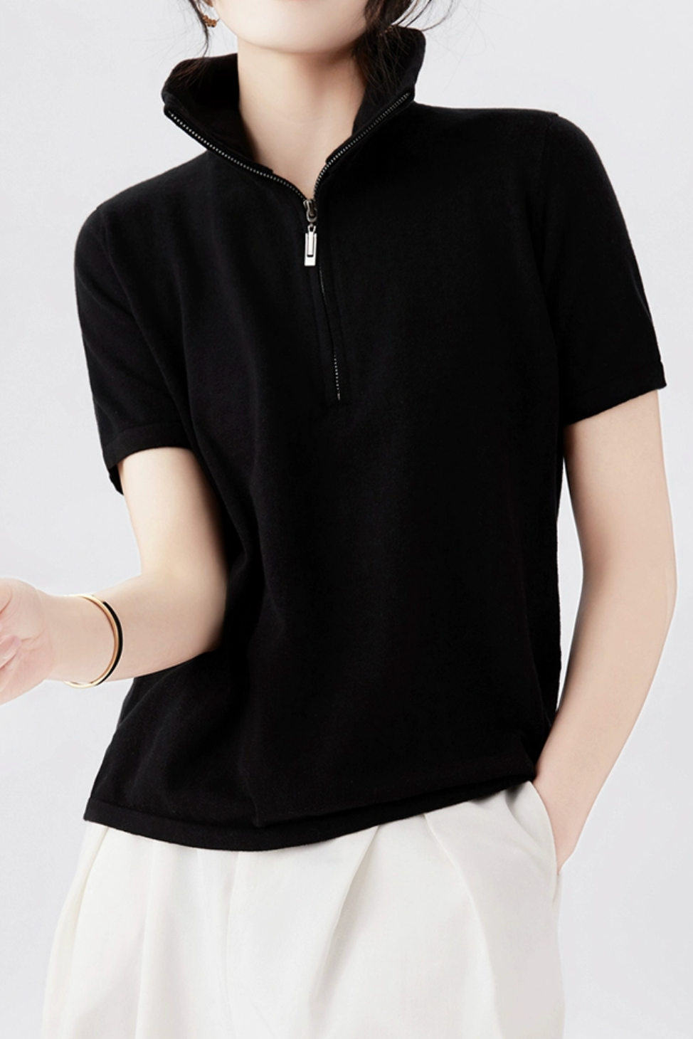 Simple Design Half Zip Knit Top - 4 Colors Available - liwisi