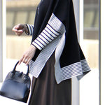 Irregular Stripe Split Loose Knit Sweater - liwisi