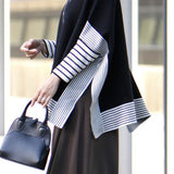 Irregular Stripe Split Loose Knit Sweater - liwisi