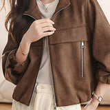 Elegant Commuter Small Stand Collar Zipper Long‑Sleeve Jacket