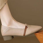 Casual Block Heel Soft Leather Pointed Toe Low Heel Shoes - liwisi