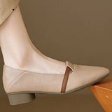 Casual Block Heel Soft Leather Pointed Toe Low Heel Shoes - liwisi