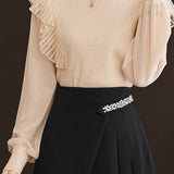 Asymmetrical Design French Lace Contrast Round Neck Knit