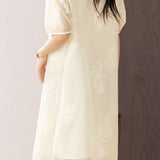 French Date Embroidery Lantern Sleeve Women's Dress